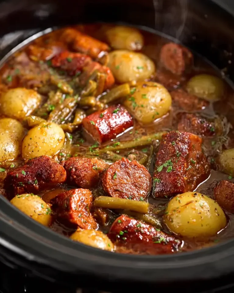 Crockpot Beef Smokies with Beans and Potatoes
