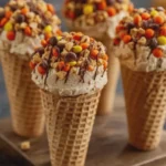 Reese's Pieces Cheesecake Cones