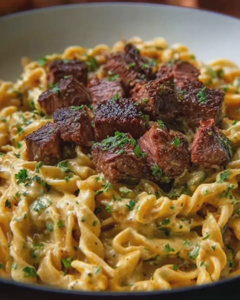 Creamy Garlic And Herb Steak Pasta