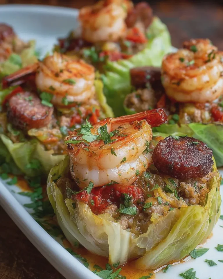 Garlic Herb Shrimp and Sausage Stuffed Cabbage Cups
