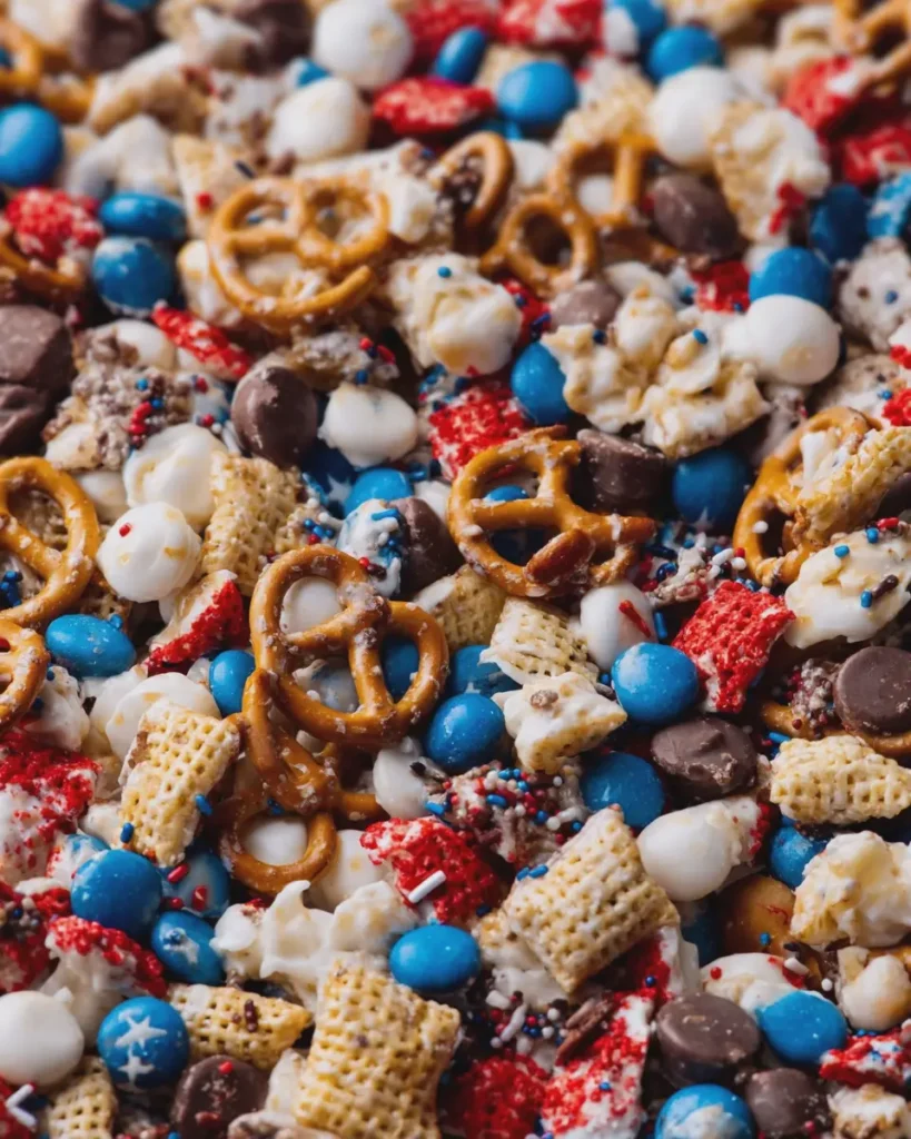 No-Bake 4th of July Chocolate Chip Pretzel Mix