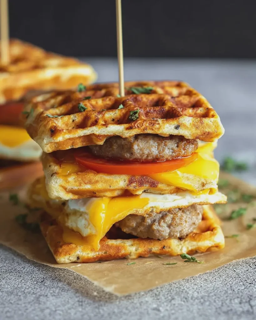 Sausage Egg Waffle Sandwiches