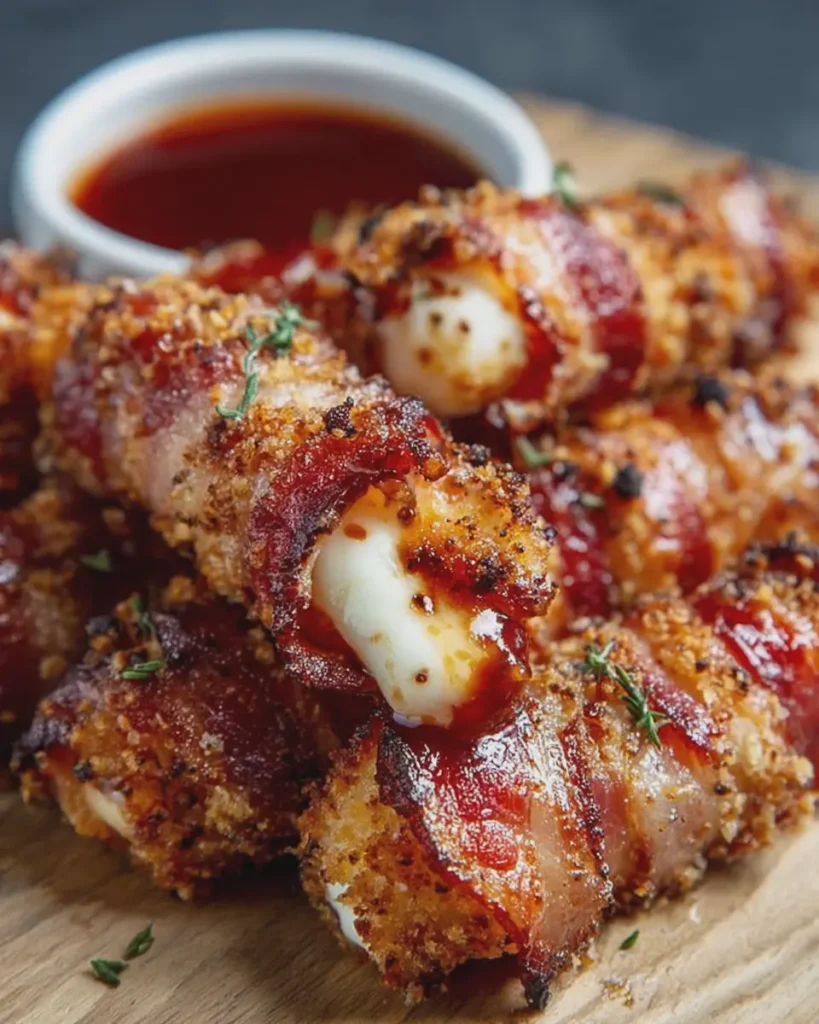 BBQ Turkey Bacon-Wrapped Mozzarella Sticks