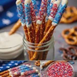 Sweet and Salty No-Bake 4th of July Pretzel Rod Sparklers