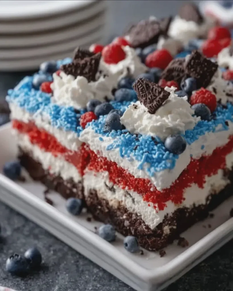 Patriotic No-Bake Oreo Pudding Dessert