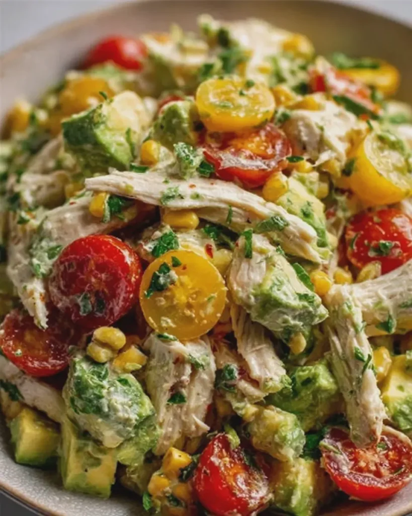 Creamy Avocado Chicken Salad with Corn and Tomatoes