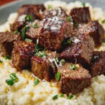 Garlic Butter Steak Bites with Creamy Parmesan Mashed Potatoes