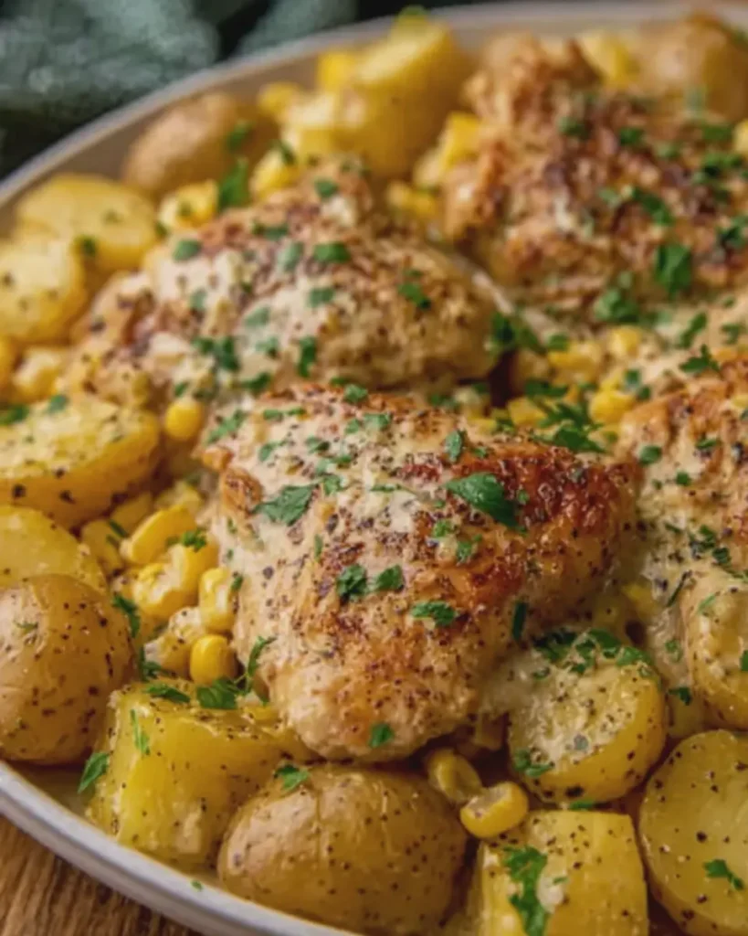 Crockpot Garlic Ranch Chicken, Corn & Baby Potatoes