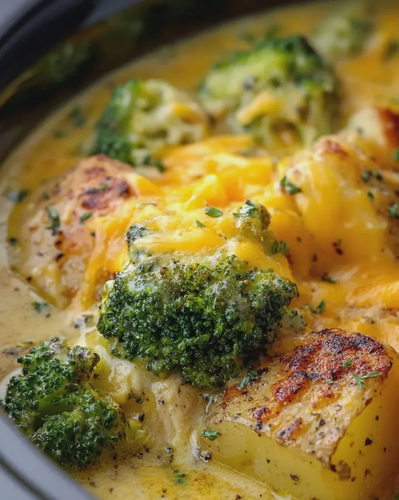 Crockpot Cheddar Broccoli Chicken and Potatoes