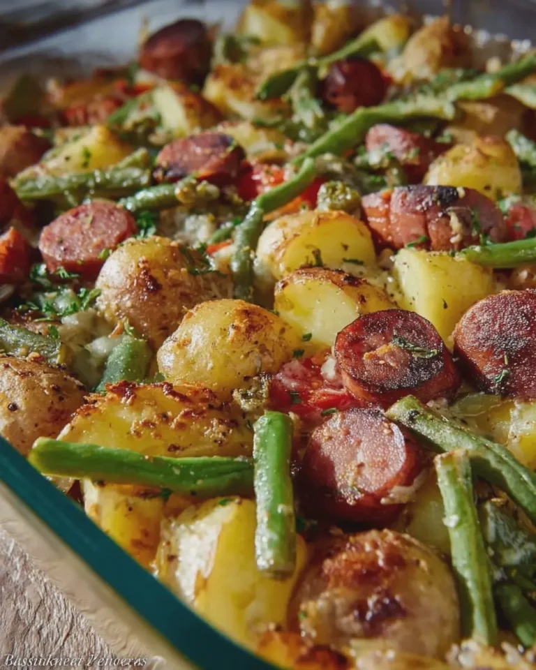 Smoked Sausage Potatoes and Green Beans Casserole