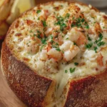 Crusty Bread Bowl with Creamy Seafood and Cheese Filling