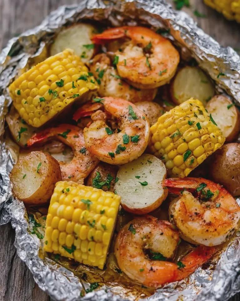 Garlic Butter Shrimp Foil Packets with Corn and Potatoes