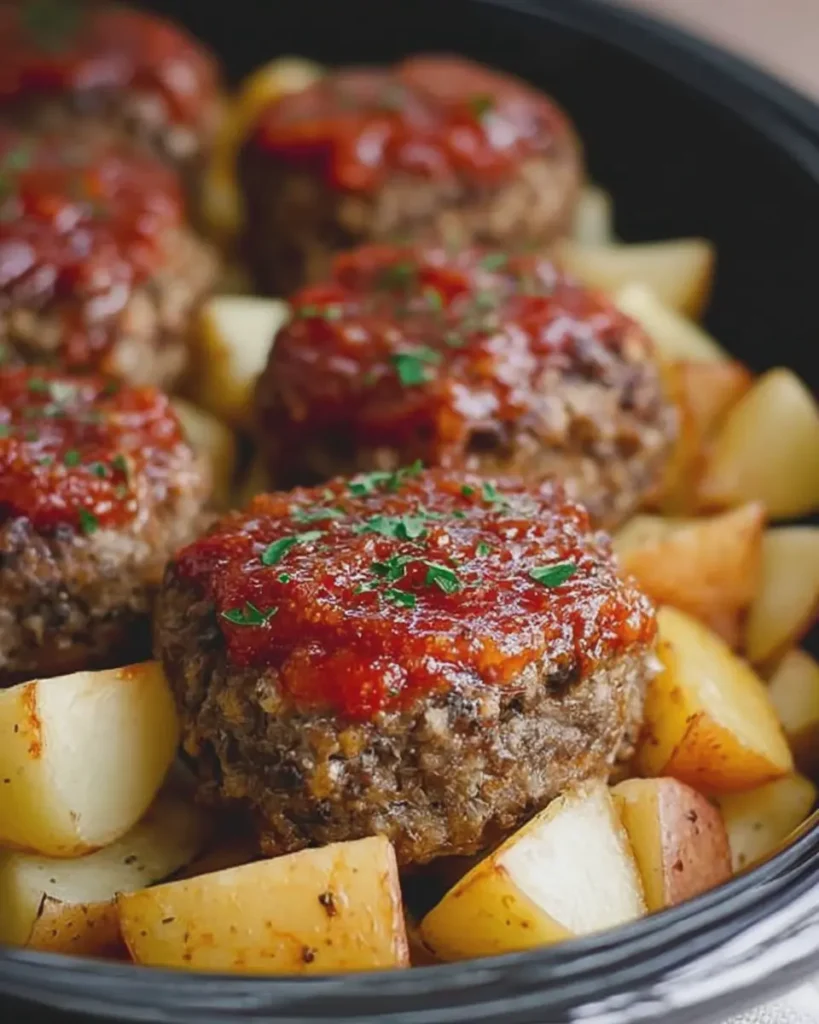 Slow Cooker Mini Meatloaves and Potatoes