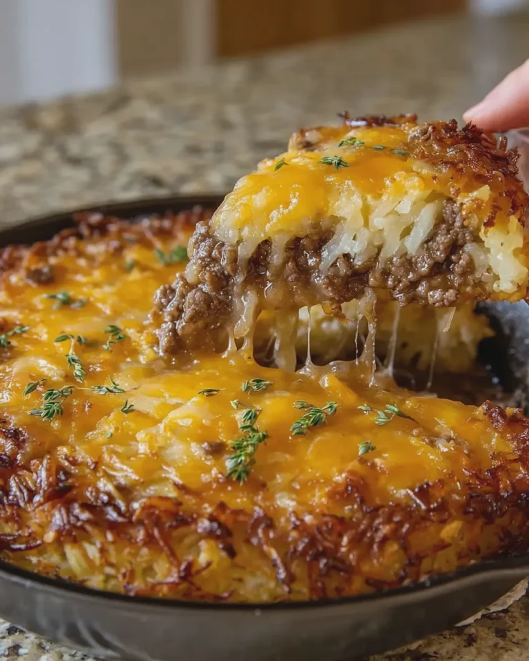 Smothered Country Beef Onion Gravy Hash Brown Pie