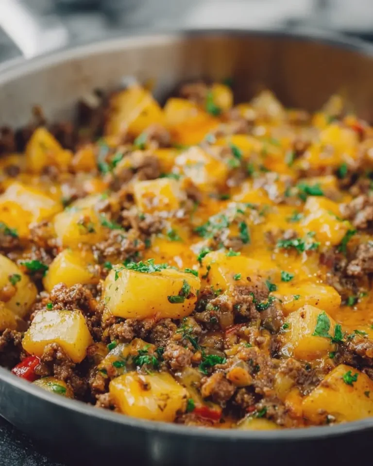 Cheesy Ground Beef and Potato Skillet