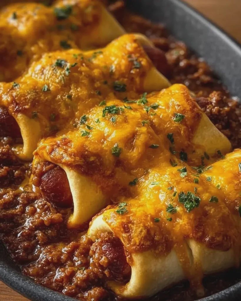 Chili Cheese Crescent Dogs Bake