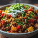 Loaded Fajita Ground Beef and Cheesy Potato Bowls