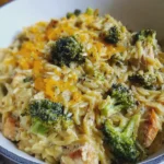 Crockpot Broccoli Cheddar Chicken Orzo