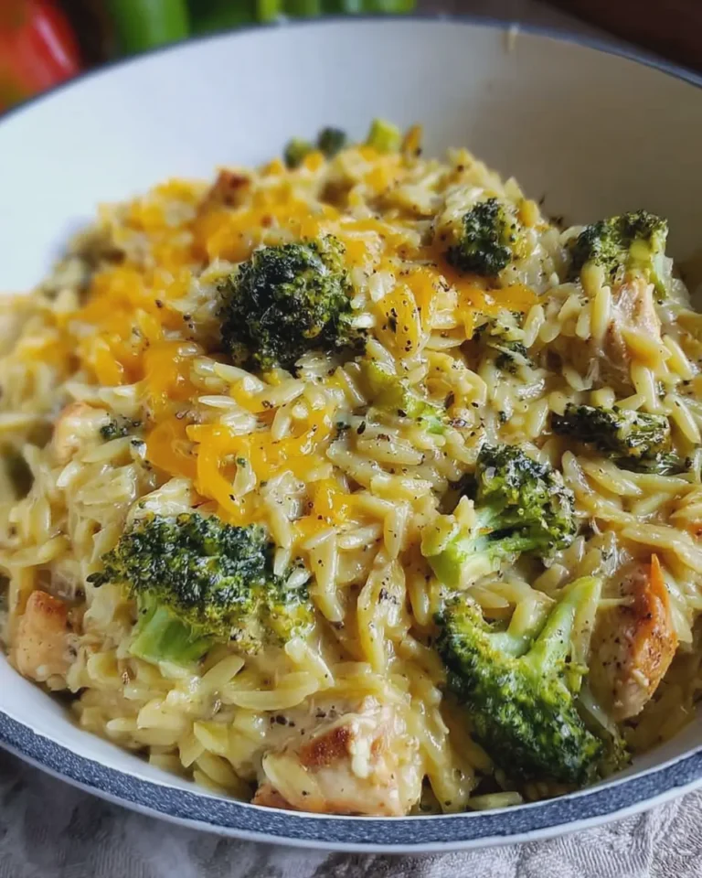 Crockpot Broccoli Cheddar Chicken Orzo