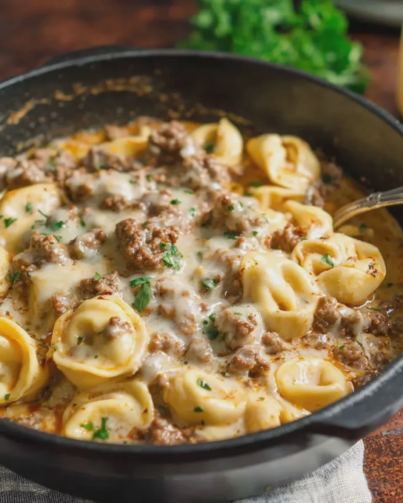 Creamy Cheesy Beef Tortellini Crockpot