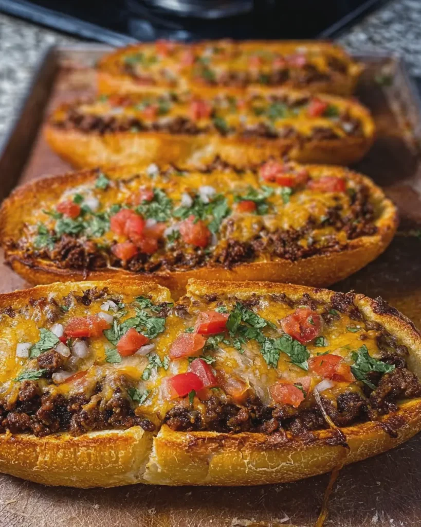 Taco Beef Garlic Bread Boats Recipe for Crispy Cheesy Comfort