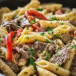 Easy Crockpot Philly Cheesesteak Pasta