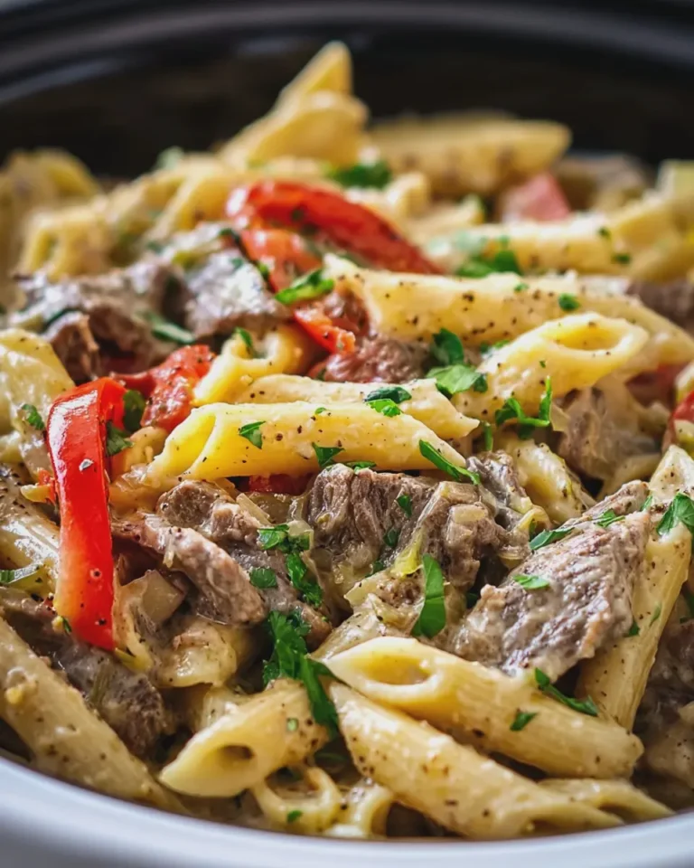 Easy Crockpot Philly Cheesesteak Pasta