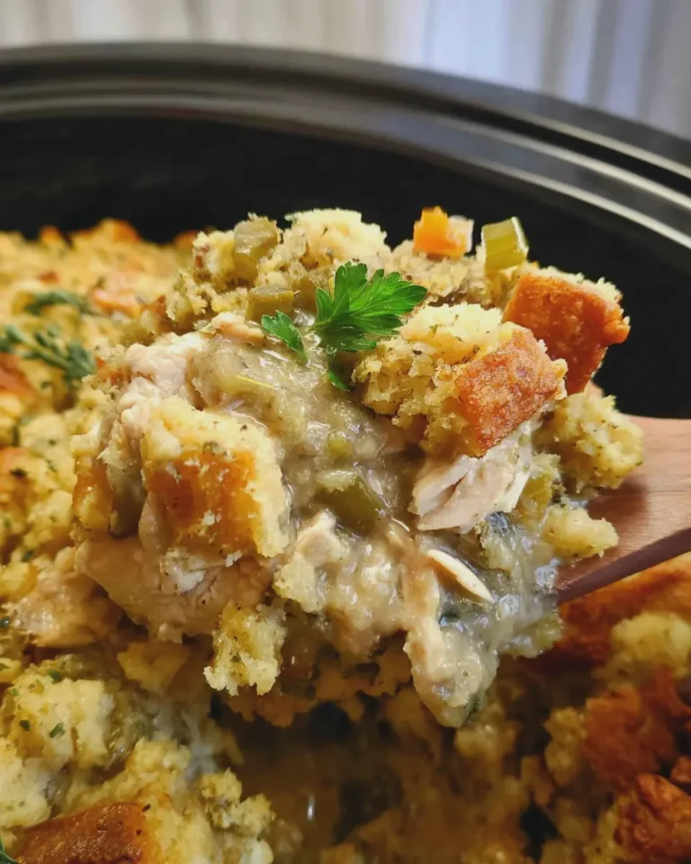 One Pot Crockpot Chicken and Stuffing Casserole