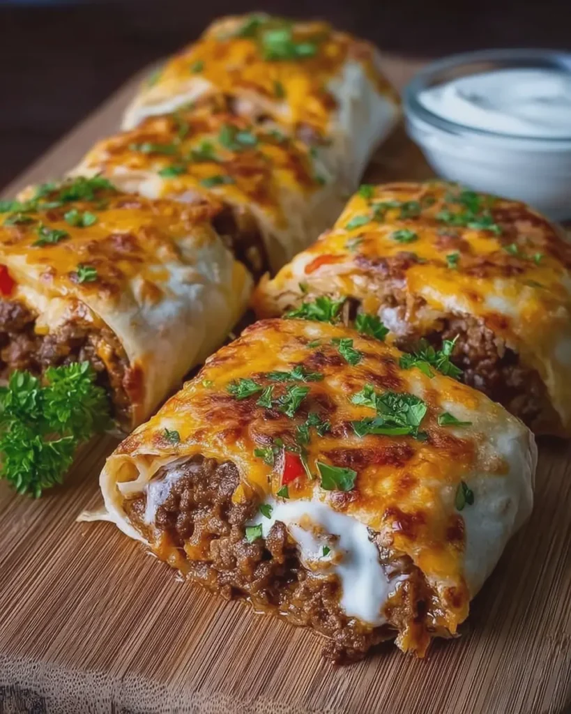 Baked Cheesy Beef Wrap Pockets