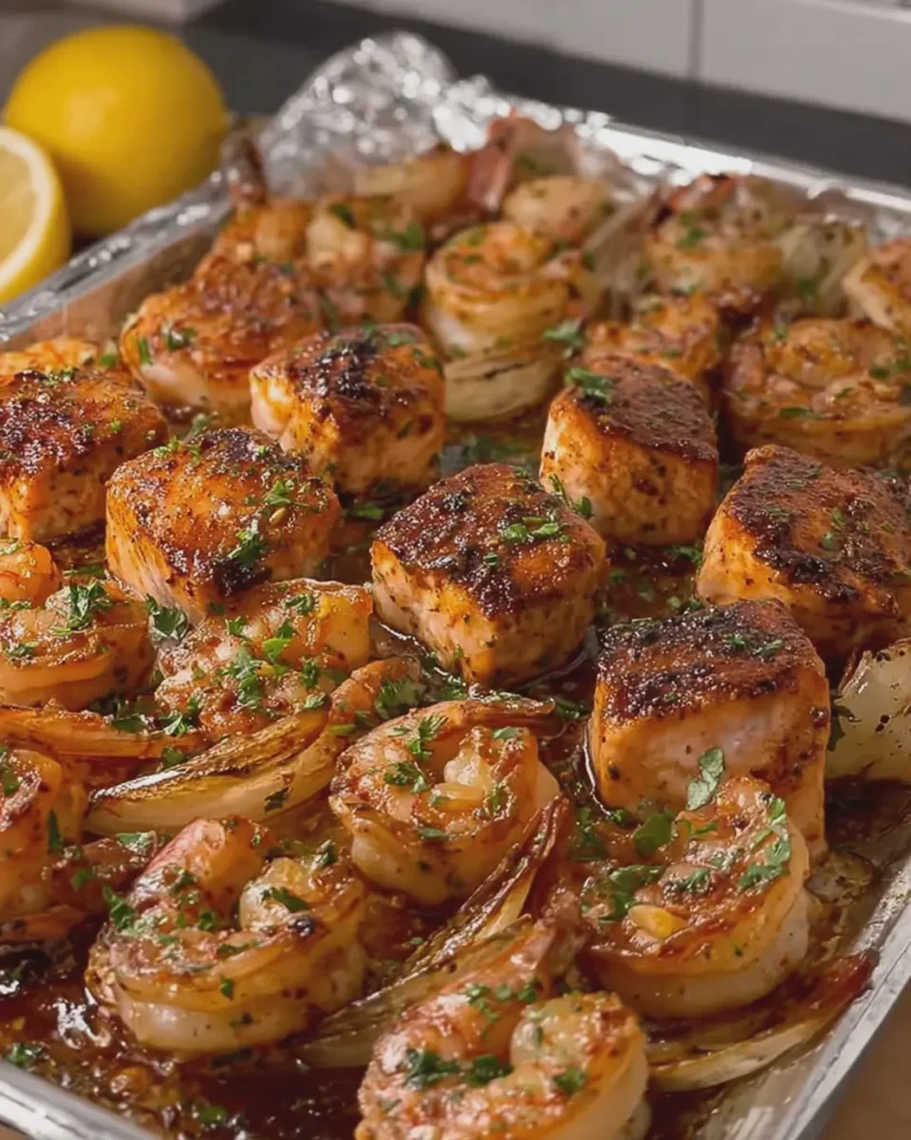 Sticky Honey Butter Salmon and Shrimp Bites