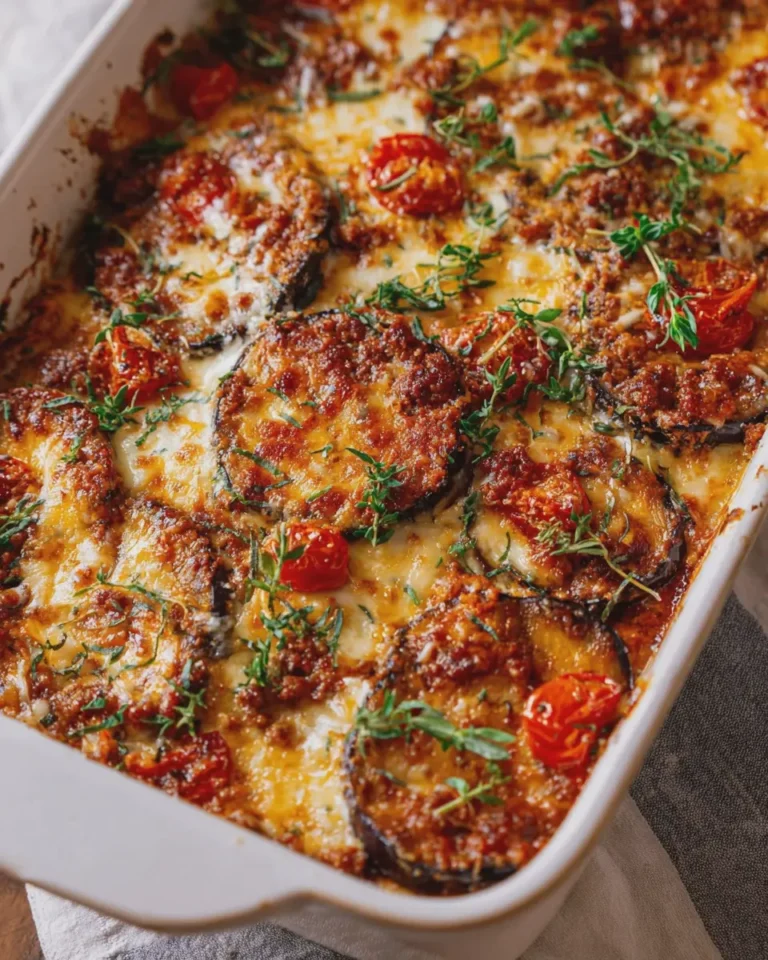 High Protein Beef and Eggplant Parmesan Casserole