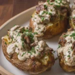 Creamy Beef Stroganoff Stuffed Baked Potatoes