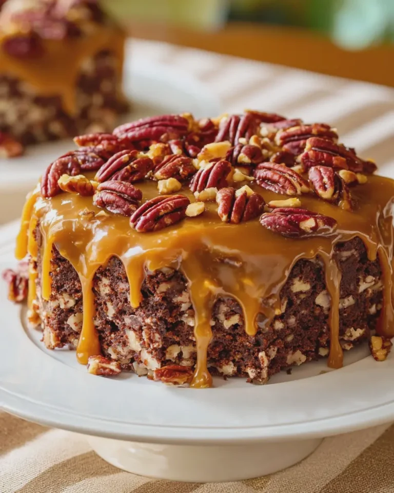 Turtle Cake with Caramel and Pecans
