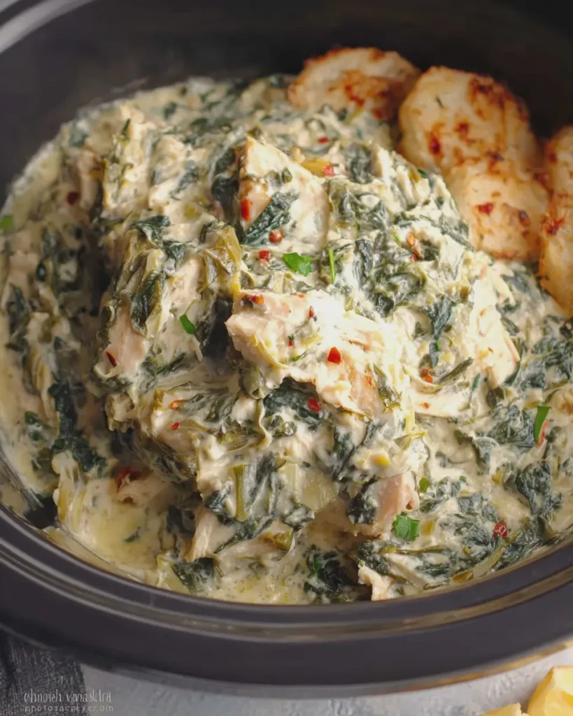 Spinach Artichoke Chicken Dump Crockpot