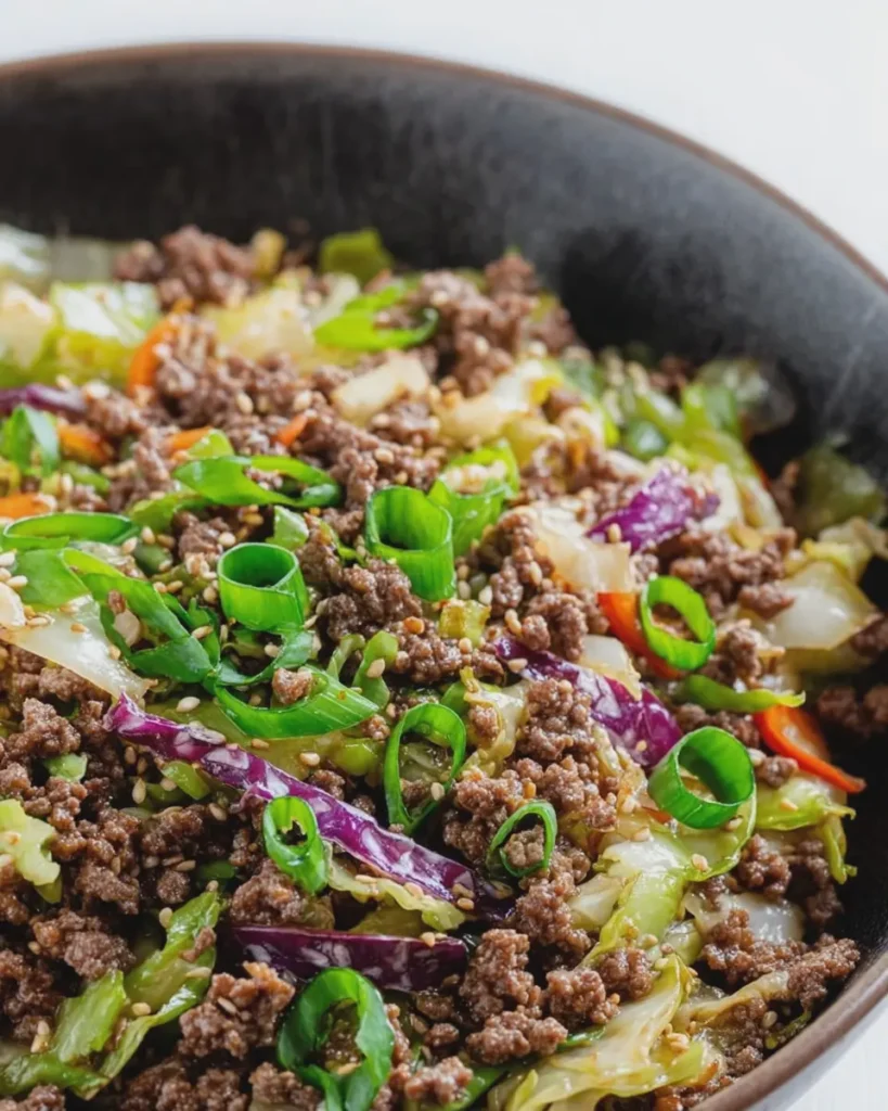 Healthy Chinese Ground Beef and Cabbage Stir Fry