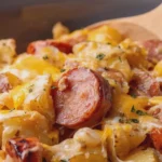 Crockpot Cheesy Potatoes and Beef Kielbasa