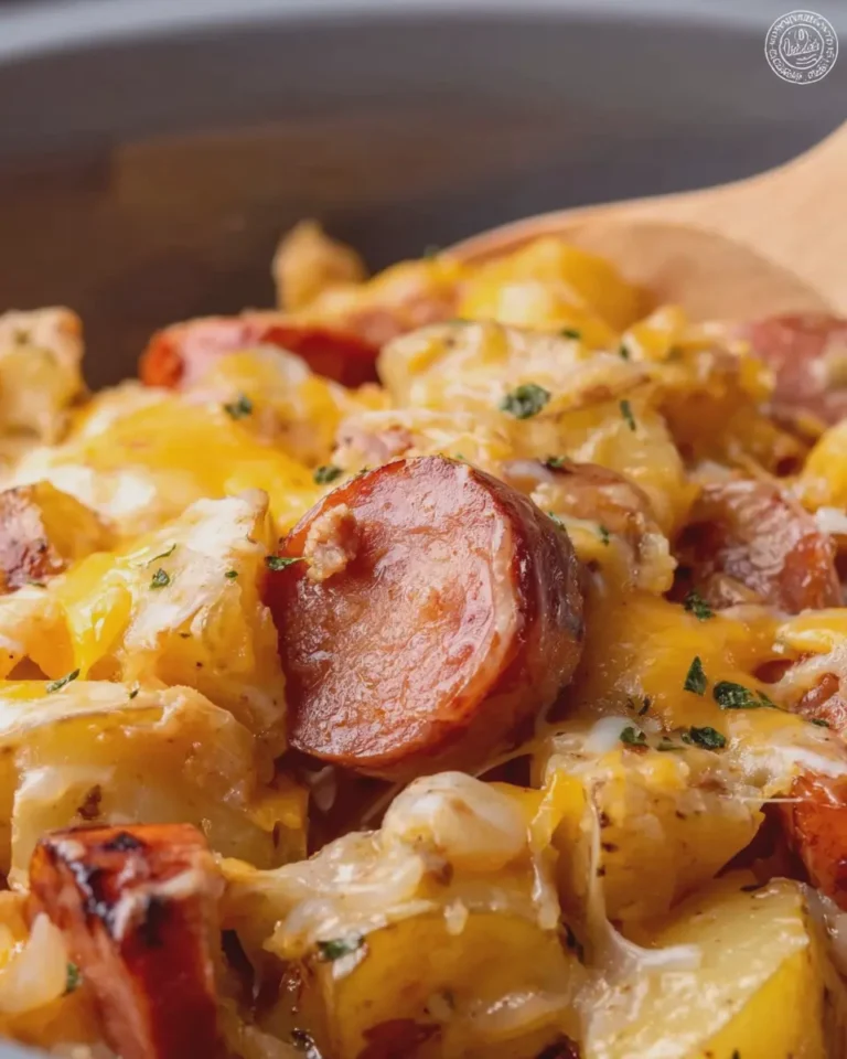 Crockpot Cheesy Potatoes and Beef Kielbasa