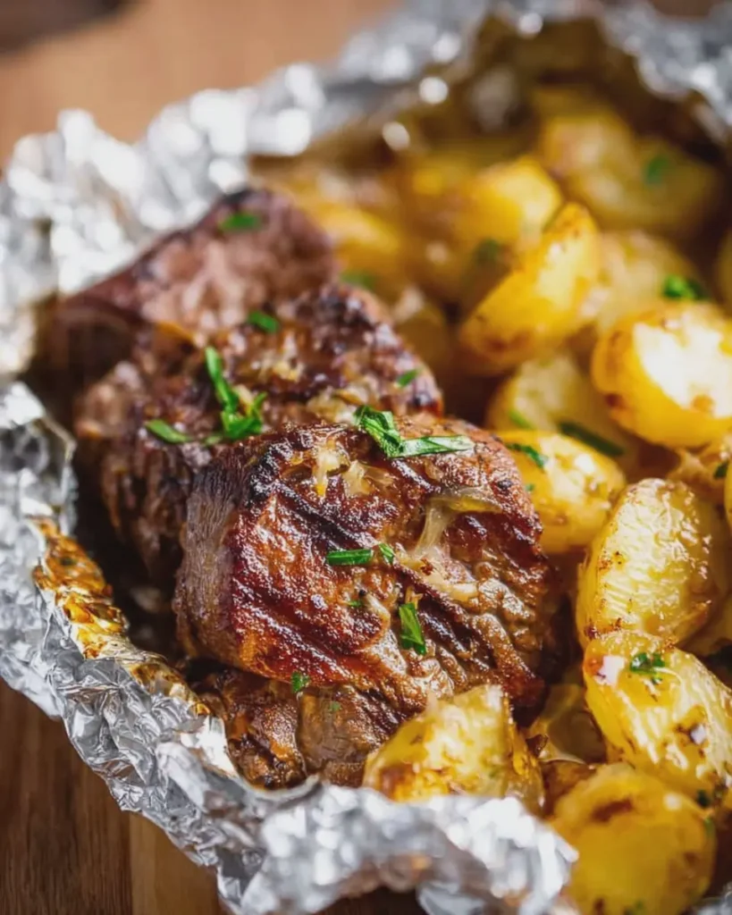 Crispy Cheesy Beef Chop and Potato Foil Packs