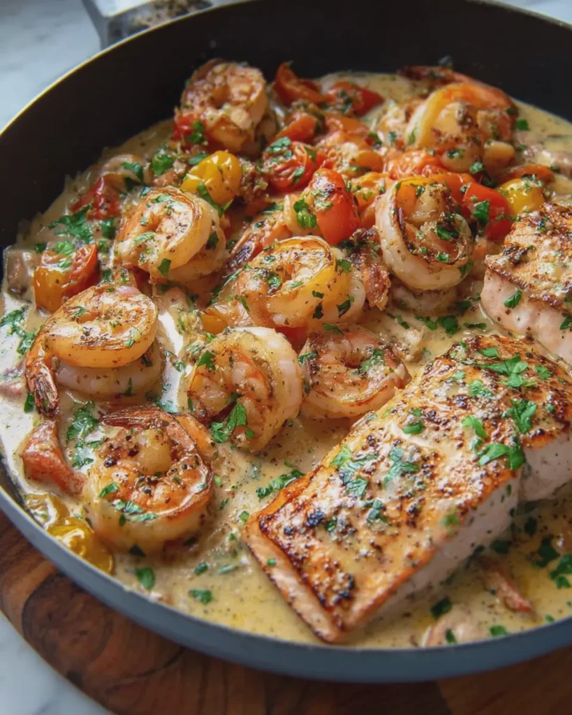 Creamy Herb Shrimp and Salmon Skillet