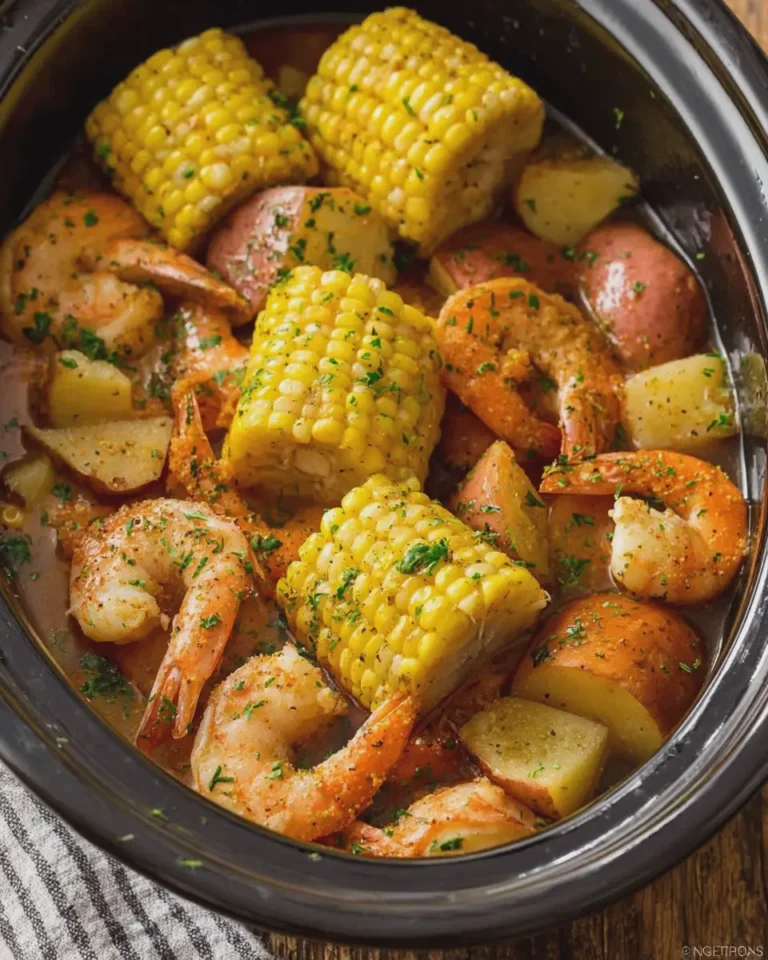 Slow Cooker Garlic Butter Shrimp Boil with Corn and Potatoes