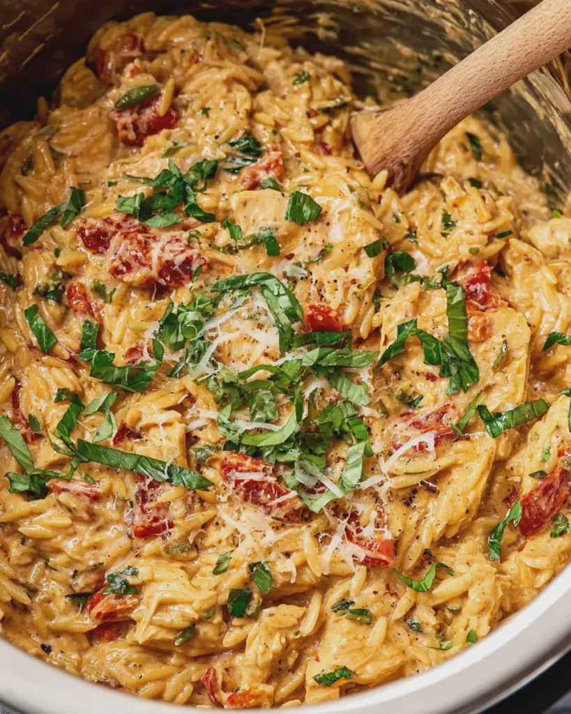 Slow Cooker Creamy Tuscan Chicken Orzo Recipe