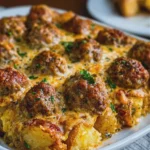 Slow Cooker Cheesy Meatball Potato Bake