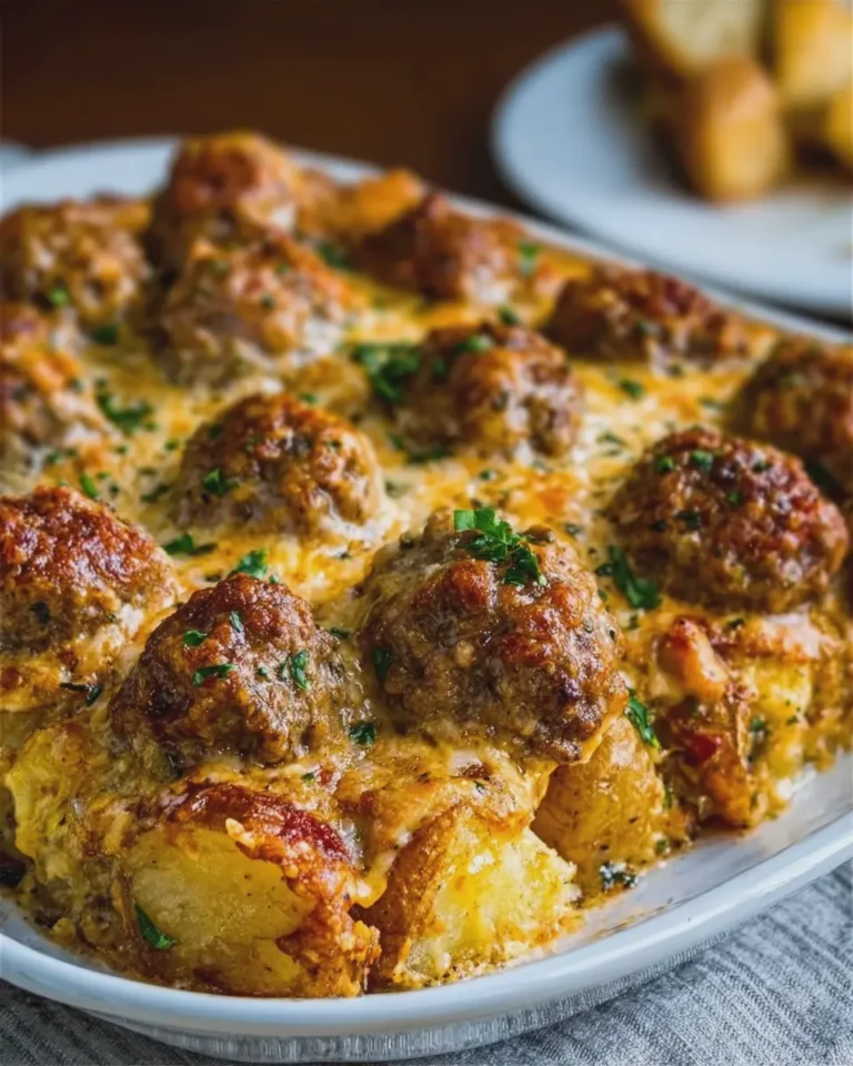 Slow Cooker Cheesy Meatball Potato Bake