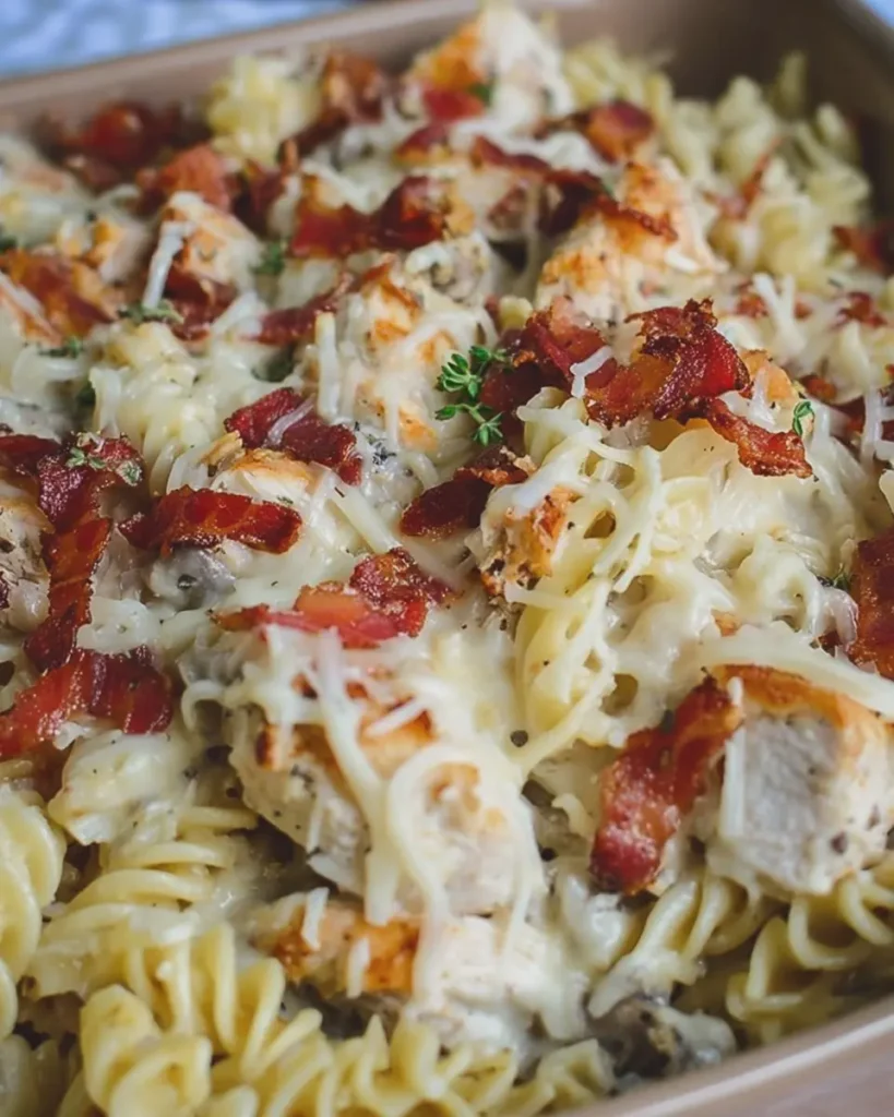 Chicken Turkey Bacon Alfredo Casserole