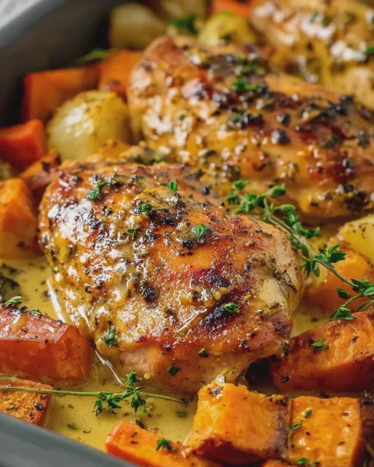 Easy & High Protein Honey Mustard Chicken and Sweet Potato Bake