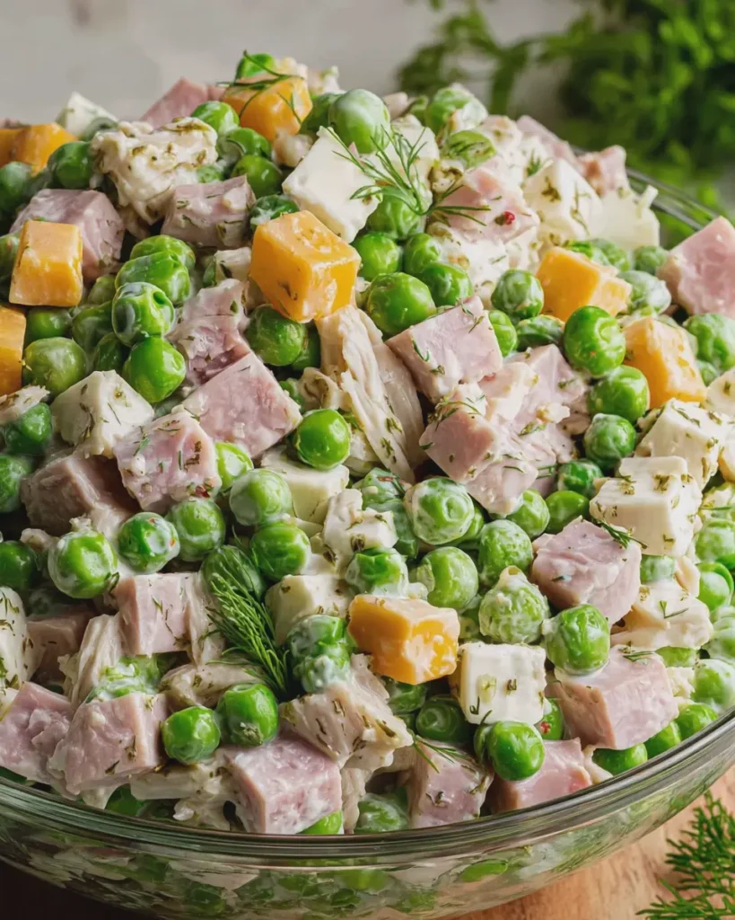 Cheap, Easy & High Protein Chicken Ham and Pea Salad