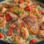 Tuscan Salmon and Shrimp Cream Skillet