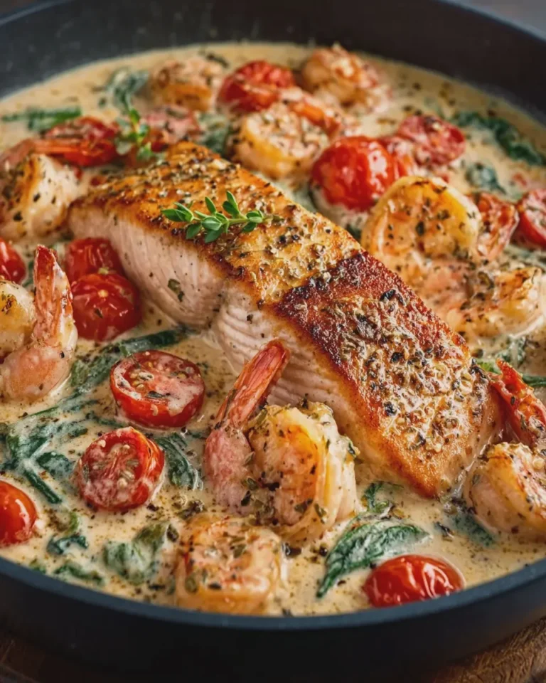 Tuscan Salmon and Shrimp Cream Skillet