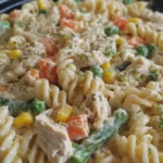 Creamy Cheesy Crockpot Chicken Rotini Pasta with Mixed Vegetables