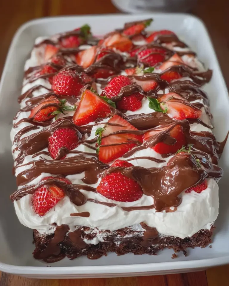 Chocolate Strawberry Poke Cake